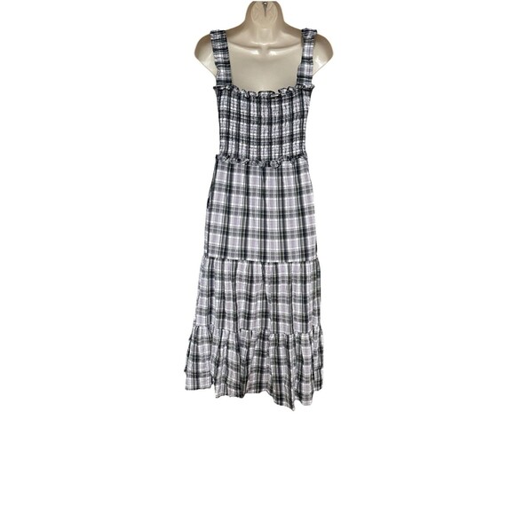 Veronica Beard Ziada Size Small Smocked Plaid Midi Dress Black White Tiered - Picture 2 of 12